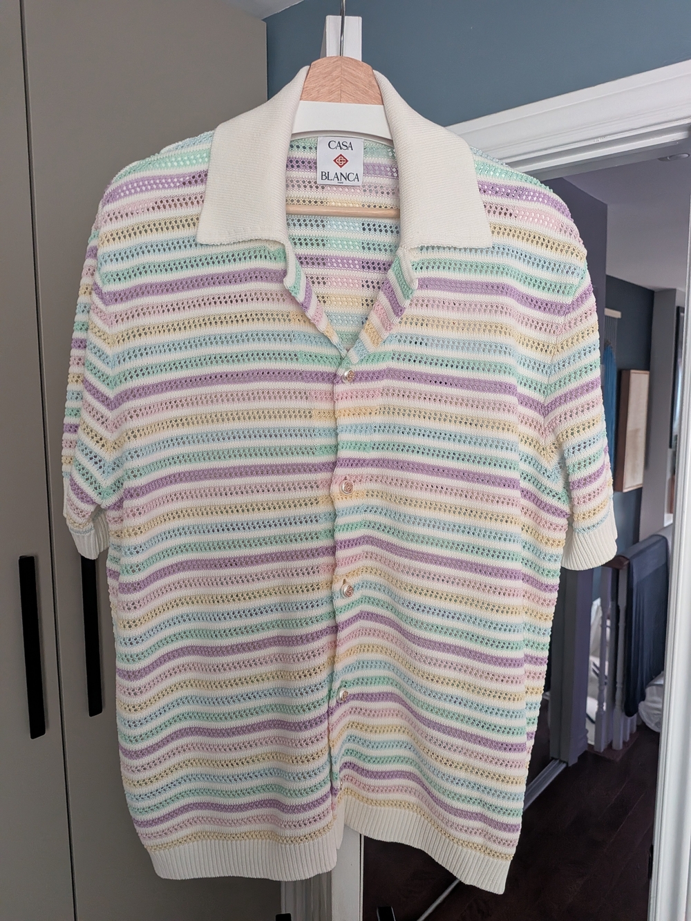 Casa Blanca Pastel Multi-Stripe Short-Sleeve Button Down Shirt